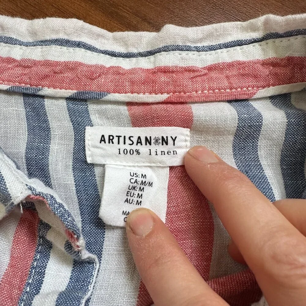 Artisan NYC 100% linen tunic shirt red white and blue size M - Picture 3 of 6